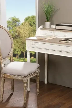 Baxton Studio Anjou Traditional French Accent Writing Desk - White , Light Brown Deal