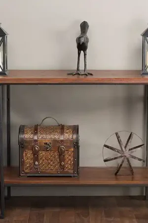 Baxton Studio Newcastle Wood and Metal Console Table - Brown , Antique Bronze New Release