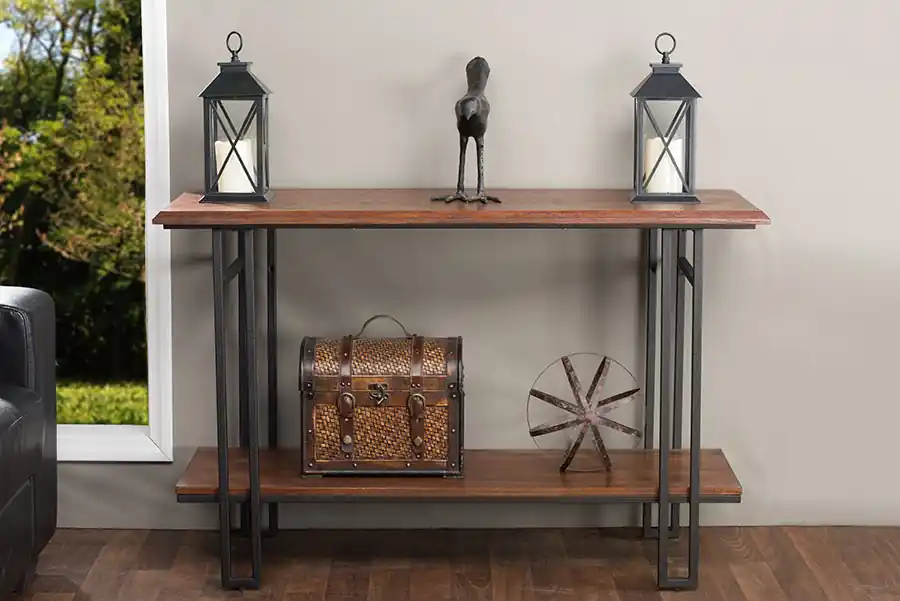 Baxton Studio Newcastle Wood and Metal Console Table - Brown , Antique Bronze New Release