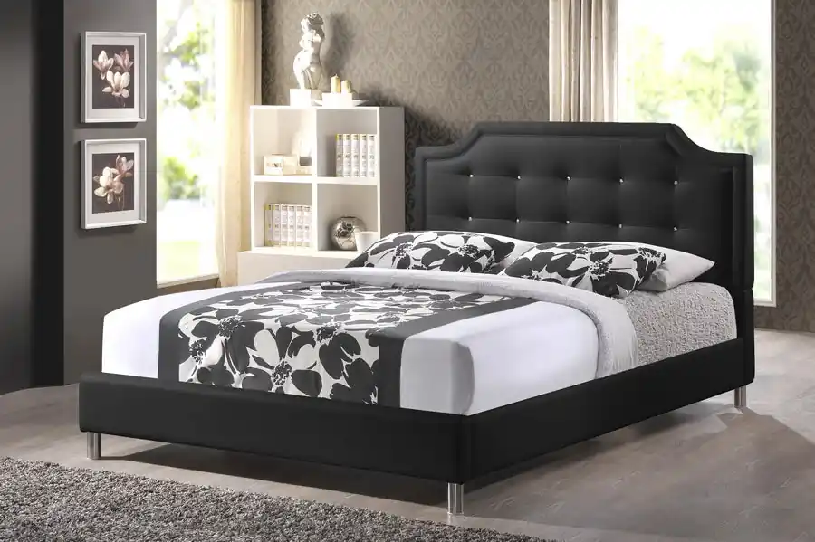 Baxton Studio Carlotta Black Modern Bed with Upholstered Headboard - King Size - Black Affordable