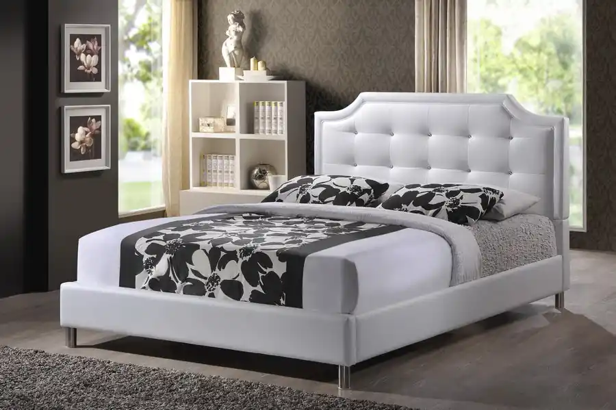 Baxton Studio Carlotta White Modern Bed with Upholstered Headboard - King Size - White New Release