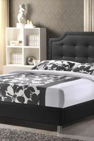 Baxton Studio Carlotta Black Modern Bed with Upholstered Headboard - Queen Size - Black No Minimum Order
