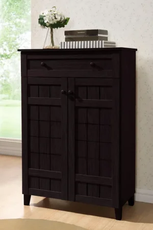 Baxton Studio Glidden Dark Brown Wood Modern Shoe Cabinet (Tall) - Dark Brown Crafted