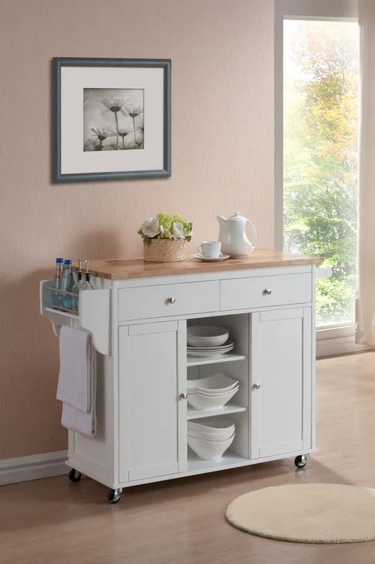 Baxton Studio Meryland White Modern Kitchen Island Cart - White No Minimum Order