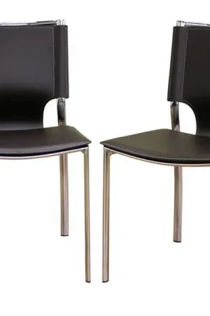 Best Price Baxton Studio Dark Brown Leather Dining Chair with Chrome Frame (Set of 2) - Brown