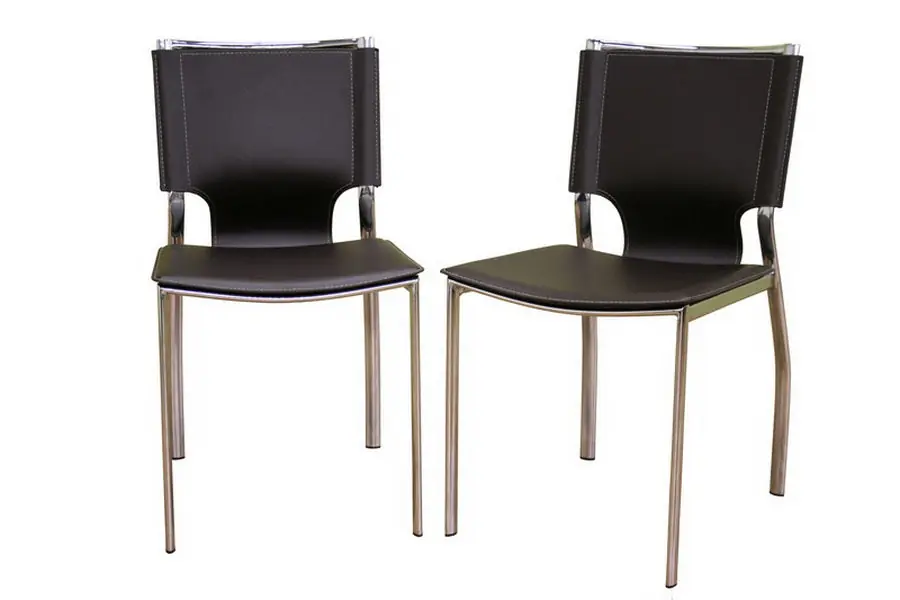 Best Price Baxton Studio Dark Brown Leather Dining Chair with Chrome Frame (Set of 2) - Brown