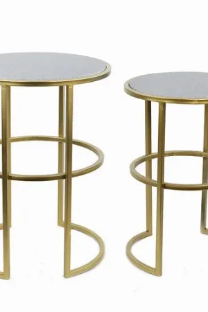 Vagabond Vintage Gold Metal Table Set with Dark Gray Stone Top Professional Grade