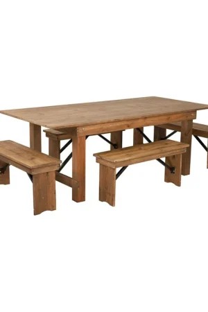 Modern Flash Furniture Hercules Series 7' X 40" Antique Rustic Folding Farm T