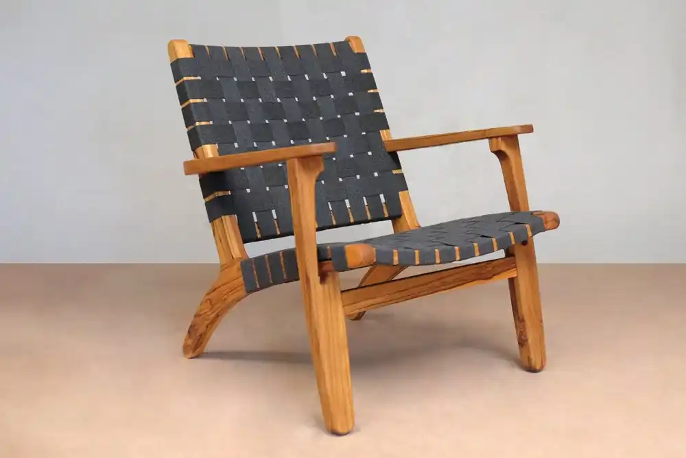 Clearance Masaya Outdoor Masaya Arm Chair - Charcoal Sunbrella Strap And Teak