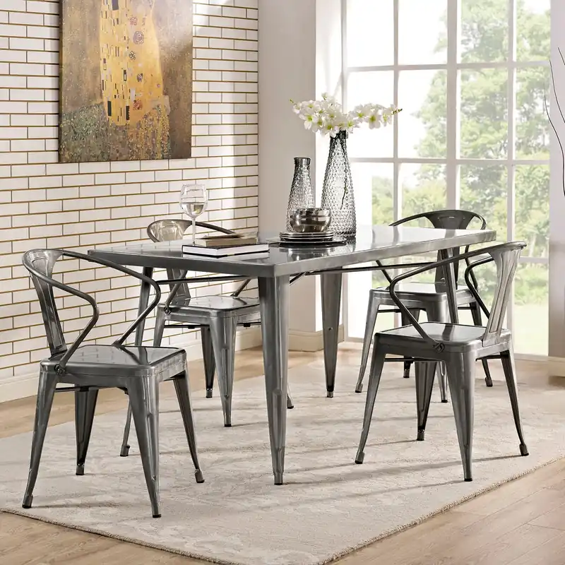 Best Choice Modway Alacrity Rectangle Metal Dining Table - Gunmetal - EEI-2033 - Gunmetal
