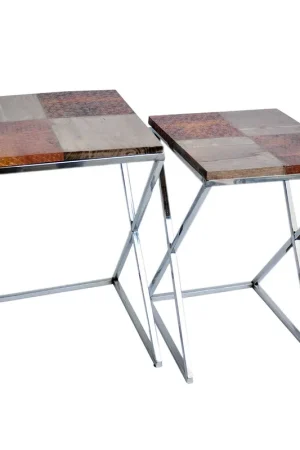 A&B Home Wood And Steel Cross Base Side Tables - Set Of 2 Buy Direct