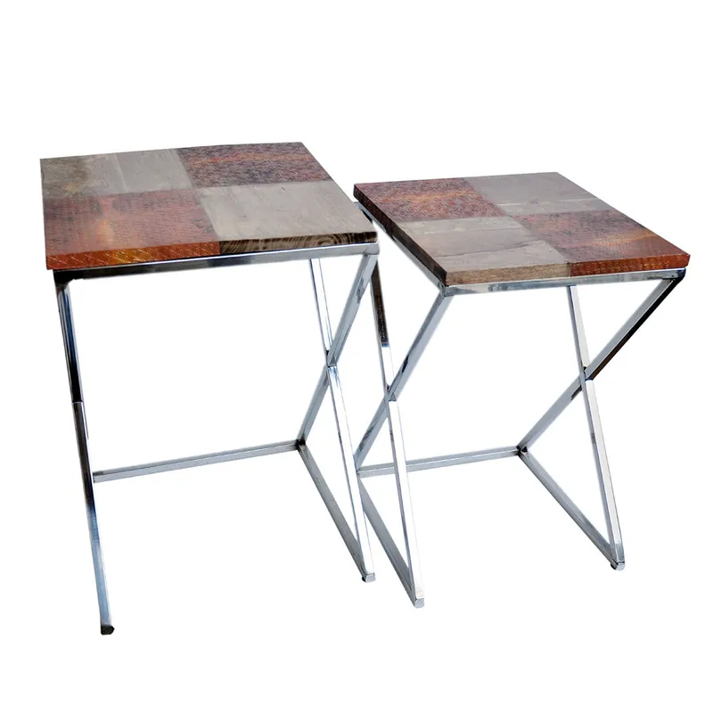 A&B Home Wood And Steel Cross Base Side Tables - Set Of 2 Buy Direct