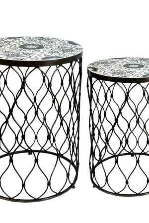 A&B Home Fenna Antique-Brass Tables With Decorative Wood Top - Set/2 Special Discount