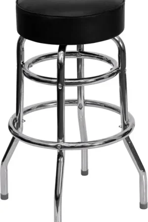 Save Now Flash Furniture XU-D-100-GG Double Ring Chrome Barstool With Black Sea