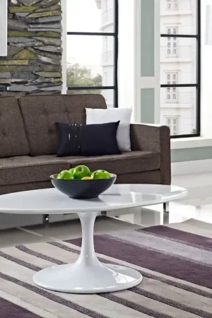 Budget Modway Lippa 42" Oval Wood Top Coffee Table in White - EEI-1139 - White