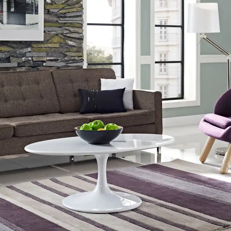 Budget Modway Lippa 42" Oval Wood Top Coffee Table in White - EEI-1139 - White
