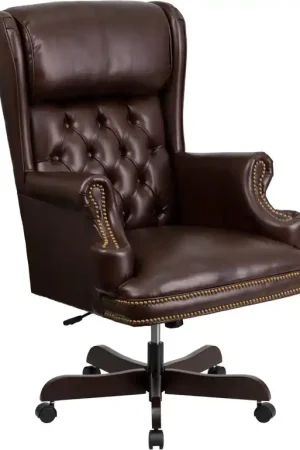 Flash Furniture CI-J600-BRN-GG High Back Traditional Tufted Brown Leat Order Now