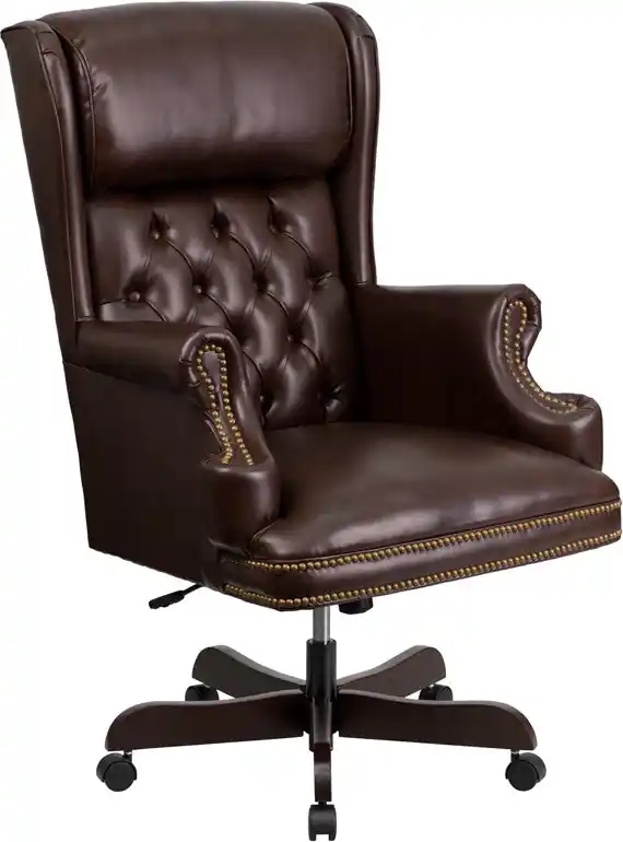 Flash Furniture CI-J600-BRN-GG High Back Traditional Tufted Brown Leat Order Now