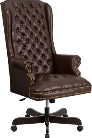 Flash Furniture CI-360-BRN-GG High Back Traditional Tufted Brown Leath Affordable