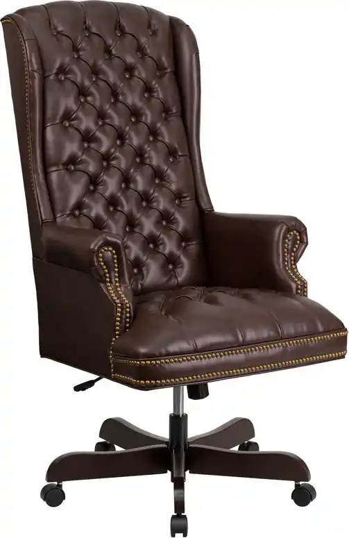 Flash Furniture CI-360-BRN-GG High Back Traditional Tufted Brown Leath Affordable