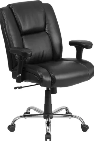 Big Sale Flash Furniture GO-2132-LEA-GG Hercules Series, Black Leather Swivel Task Chair With Height Adjustable Arms -