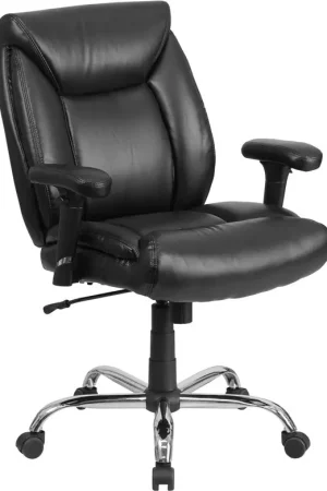 Flash Furniture GO-2073-LEA-GG Hercules Series Black Leather Swivel Task Chair with Adjustable Arms - Authentic