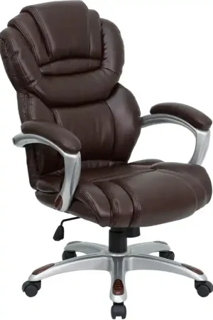 Order Now Flash Furniture High Back Brown Leather Executive Swivel Office Chair With Leather Padded Loop Arms -