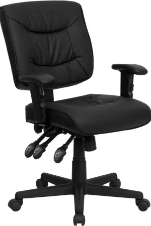 Flash Furniture Low Back Black Leather Multi-Functional Swivel Task Chair With Height Adjustable Arms - Luxury