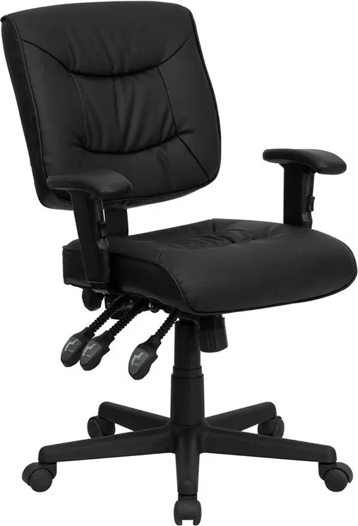 Flash Furniture Low Back Black Leather Multi-Functional Swivel Task Chair With Height Adjustable Arms - Luxury