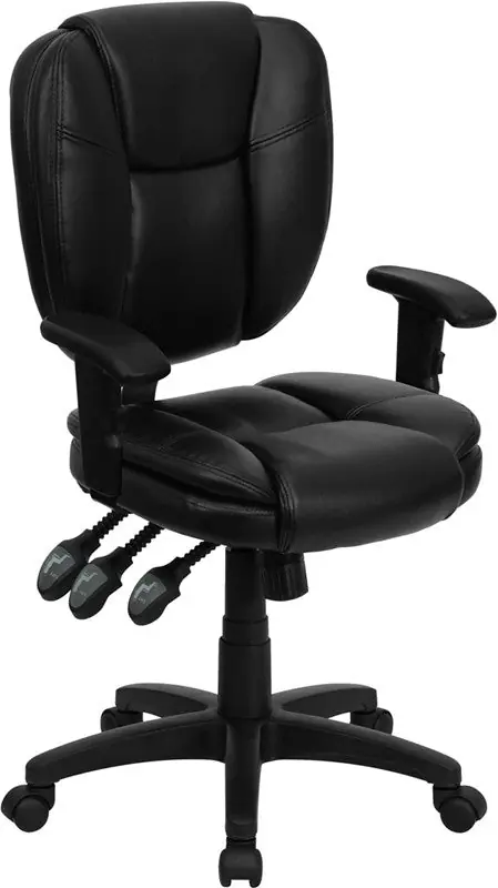 Limited Time Flash Furniture Mid-Back Black Leather Multi-Functional Ergonomic Swivel Task Chair With Height Adjustable Arms -