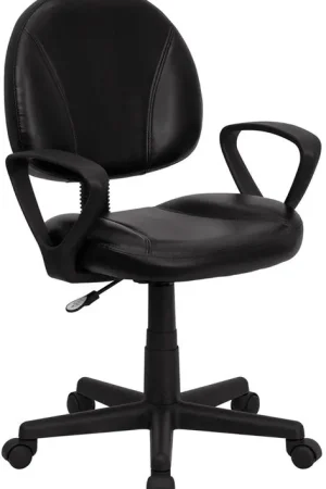 Bulk Order Flash Furniture Mid-Back Black Leather Ergonomic Swivel Task Chair With Arms -