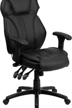 Flash Furniture High Back Black Leather Executive Swivel Office Chair With Triple Paddle Control And Lumbar Support Knob - Markdown