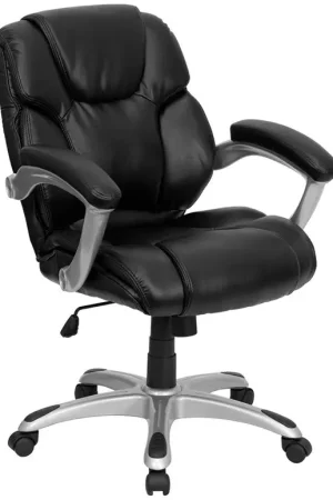 Flash Furniture GO-931H-MID-BK-GG Mid-Back Black Leather Swivel Task Chair with Arms - Buy Direct