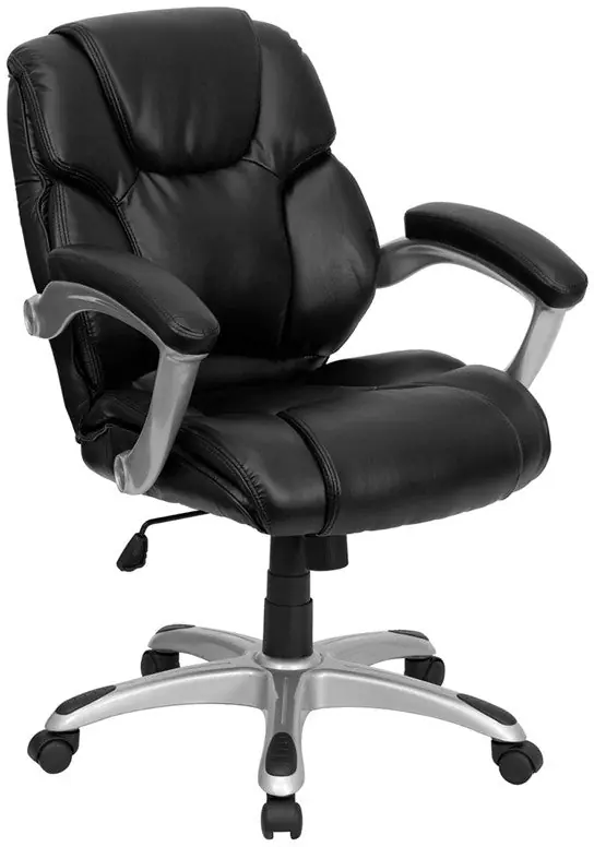 Flash Furniture GO-931H-MID-BK-GG Mid-Back Black Leather Swivel Task Chair with Arms - Buy Direct