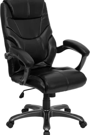 Next Day Delivery Flash Furniture GO-724H-BK-LEA-GG High Back Black Leather Overstuffed Executive Swivel Office Chair -