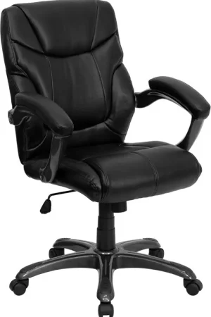 Editor’s Pick Flash Furniture Mid-Back Black Leather Overstuffed Swivel Task Chair -