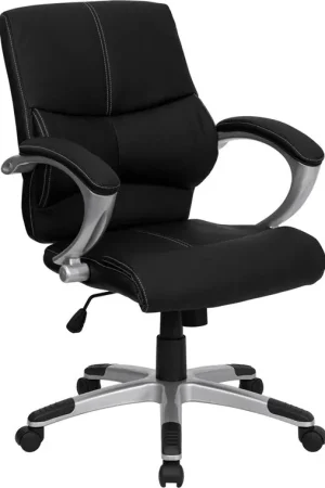 Buy Today Flash Furniture Mid-Back Black Leather Contemporary Swivel Manager'S Chair -