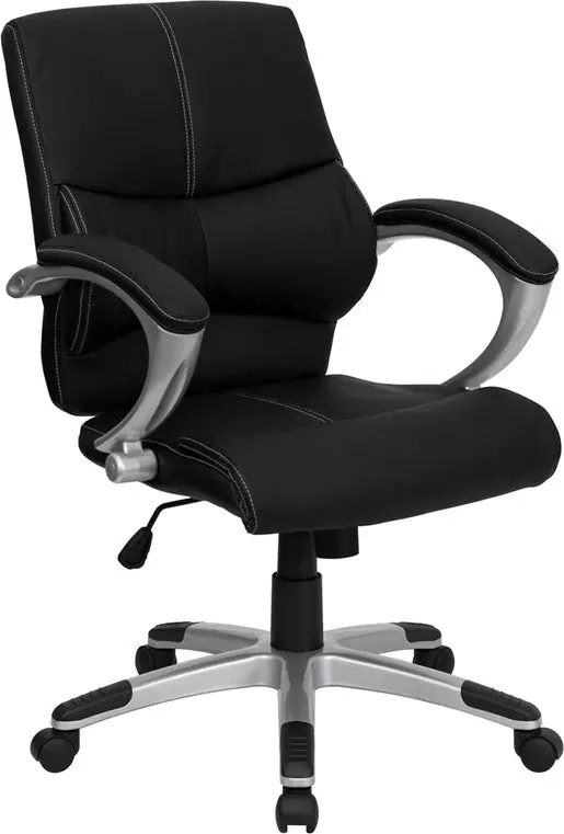 Buy Today Flash Furniture Mid-Back Black Leather Contemporary Swivel Manager'S Chair -