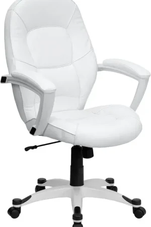 Flash Furniture QD-5058M-WHITE-GG Mid-Back White Leather Executive Swivel Office Chair With Synchro-Tilt Mechanism - New Arrival
