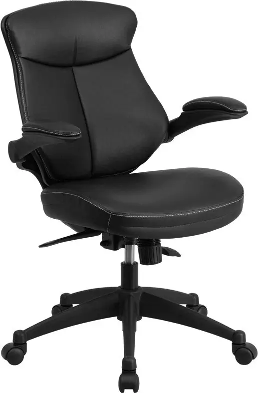 Flash Furniture Mid-Back Black Leather Executive Swivel Office Chair With Back Angle Adjustment And Flip-Up Arms - Editor’s Pick