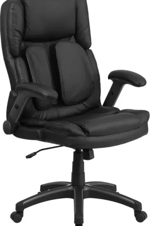 Flash Furniture Extreme Comfort High Back Black Leather Executive Swivel Office Chair With Flip-Up Arms - Sale