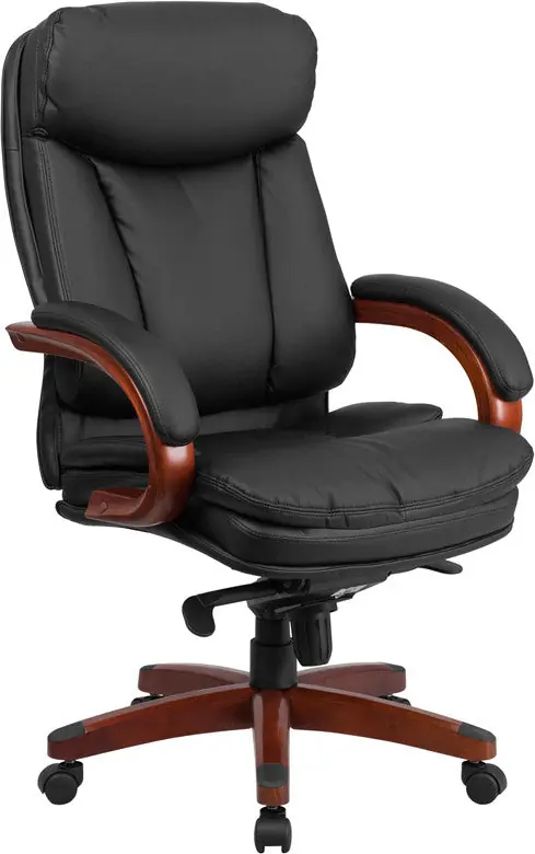 Flash Furniture High Back Black Leather Executive Swivel Office Chair With Synchro-Tilt Mechanism And Mahogany Wood Base - High Quality