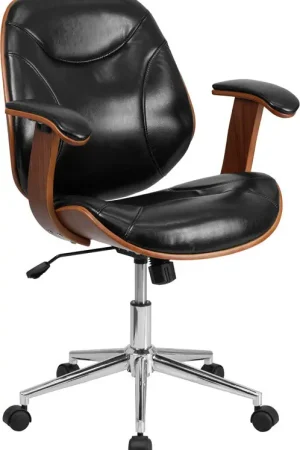 Flash Furniture Mid-Back Black Leather Executive Wood Swivel Office Chair - Secure Checkout