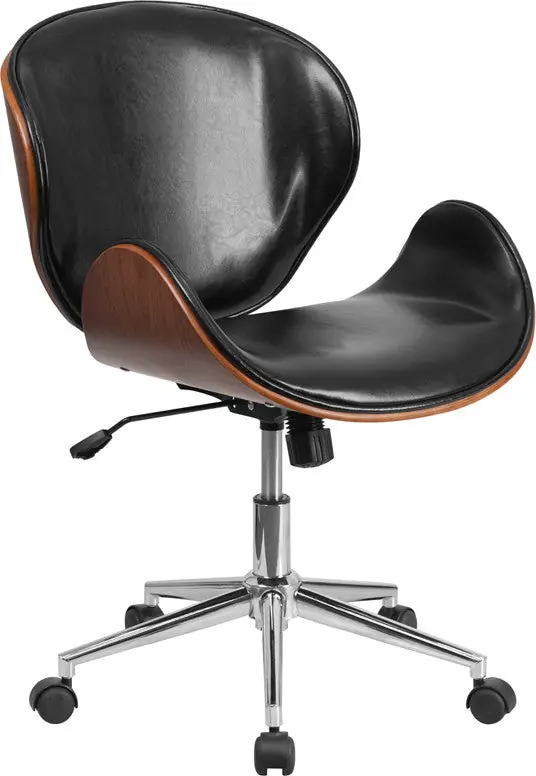 Trusted Brand Flash Furniture Mid-Back Walnut Wood Swivel Conference Chair In Black Leather -