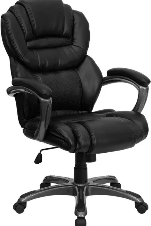 Flash Furniture High Back Black Leather Executive Swivel Office Chair With Leather Padded Loop Arms - Buy Online