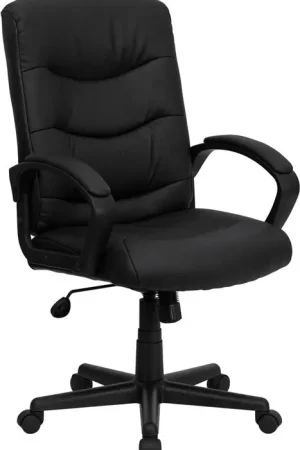 Flash Furniture GO-977-1-BK-LEA-GG Mid-Back Black Leather Swivel Task Chair - Last Chance