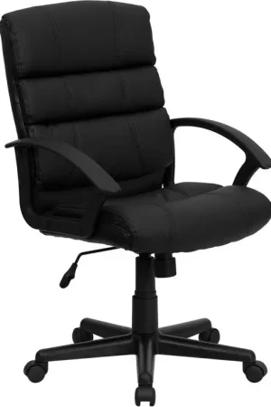 Flash Furniture GO-1004-BK-LEA-GG Mid-Back Black Leather Swivel Task Chair - Order Now