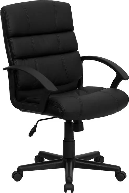 Flash Furniture GO-1004-BK-LEA-GG Mid-Back Black Leather Swivel Task Chair - Order Now