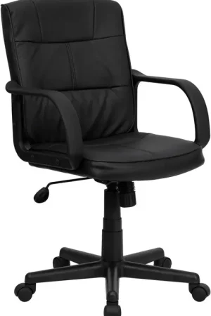 Bargain Flash Furniture Mid-Back Black Leather Swivel Task Chair With Nylon Arms -