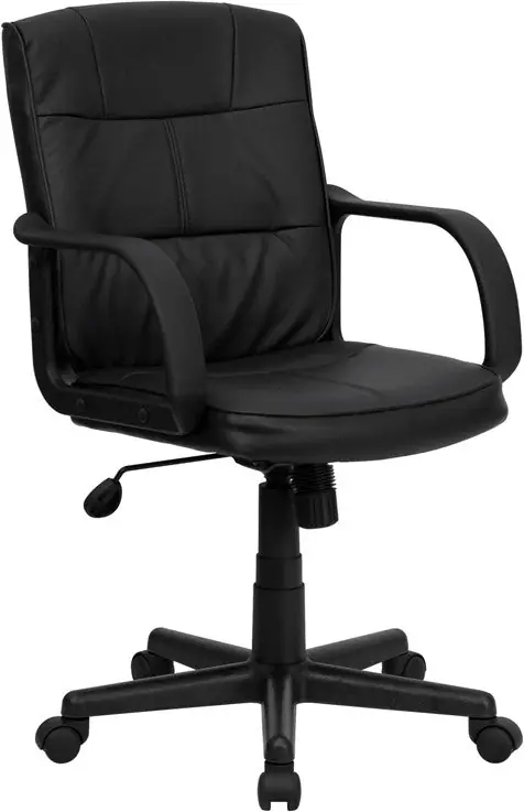 Bargain Flash Furniture Mid-Back Black Leather Swivel Task Chair With Nylon Arms -